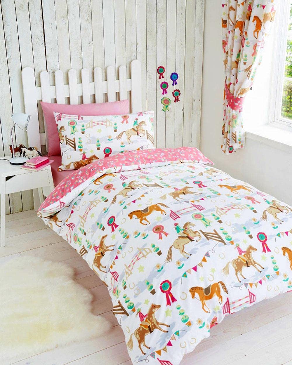 Girls duvet sets horse riding quilt cover bedding & curtains available separately (Curtains 66x72")