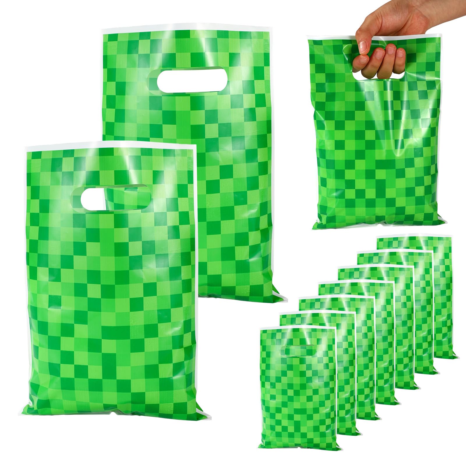 Photo 1 of 50pcs Pixel Gift Bags, Pixel Birthday Party Favors Bags with Handles Video Game Theme Birthday Party Favors Supplies for Candy Goodie Snack Treat Gift (Green)
