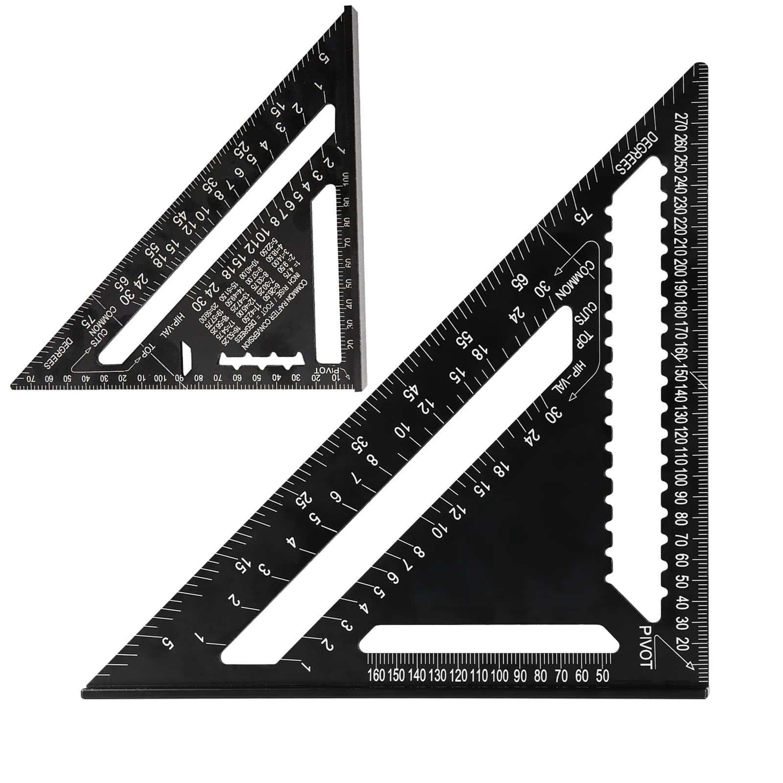 Beslands Rafter Square Metric 12 inch & 7 inch Set Squares, Aluminum Carpenters Roofing Square, Woodwork Tool, Triangle Ruler(Black)