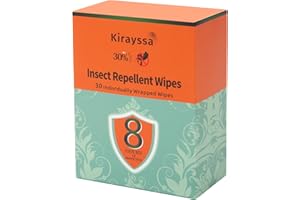 KIRAYSSA Insect Repellent Wipes – 30 Individually Wrapped Wipes with 30% DEET – Mosquito Repellent & Tick Protection – Up to 8 Hours – Alcohol-Free & Fragrance-Free