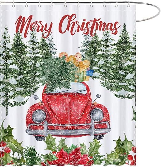 Amazon Com Maezap Christmas Trees Red Truck Shower Curtain Farmhouse Bathroom Decor Waterproof Polyester With Hooks 69x70 Inches Home Kitchen