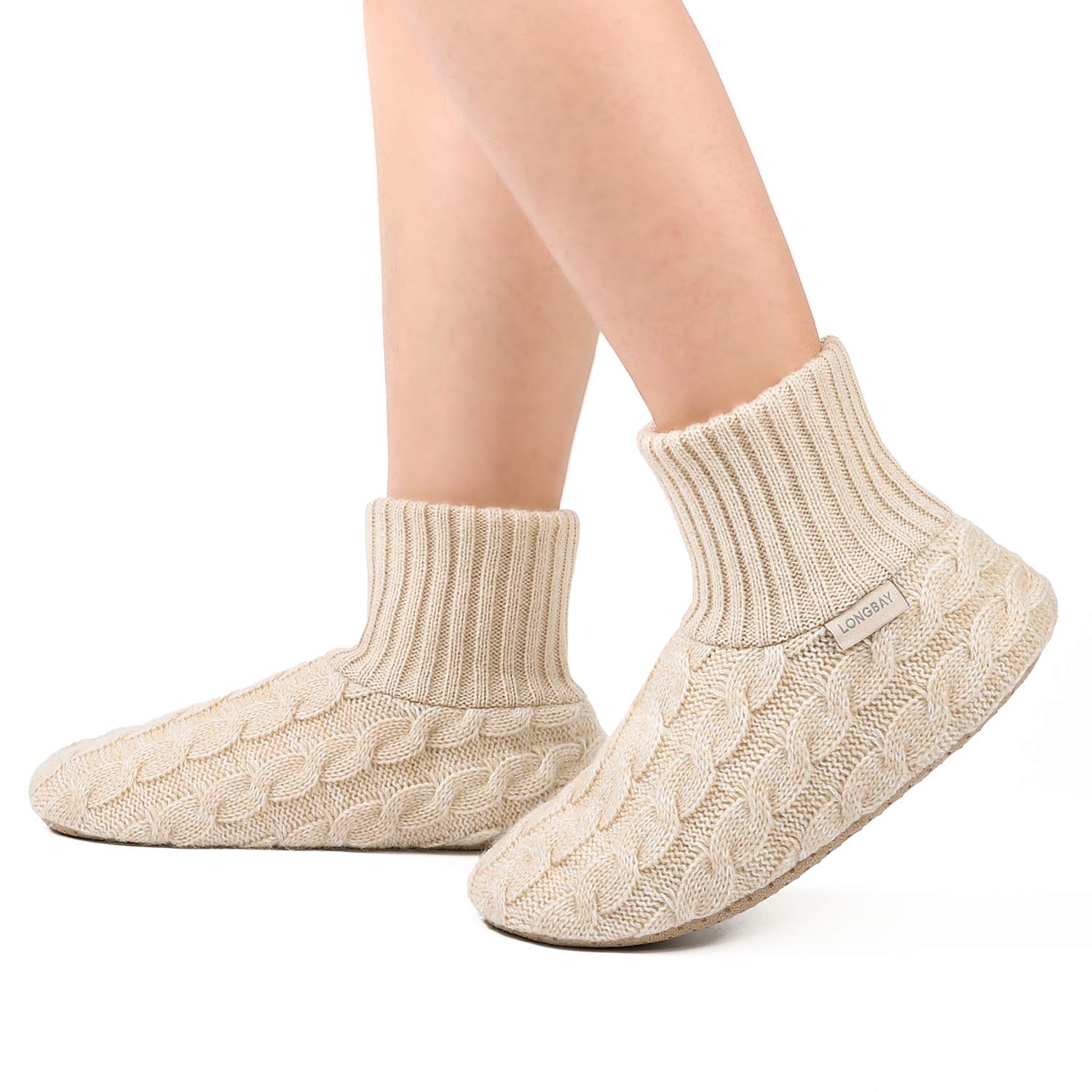 LongBay Women's Variegated Cable Knit Slipper Socks (911, Beige) Amazon.in Clothing & Accessories