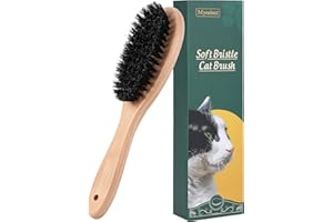 MYSELECT Boar Bristle Cat Brush with Wooden Handle, Soft and Gentle, Reduce Shedding, Make Coat Soft, Smooth and Shinny, Daily Grooming Tool for Short Haired Cats, Kitten