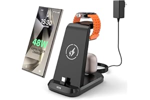 VCVS 48W Super Fast Charging Station for Samsung Devices, 3 in 1 Charger Via USB C, Galaxy Watch Charger for Samsung Galaxy Watch Ultra/7/6/5/4/3, Galaxy S24/S23/S22/S21/Note20/Z Flip 5/Fold 5, Buds2/Pro