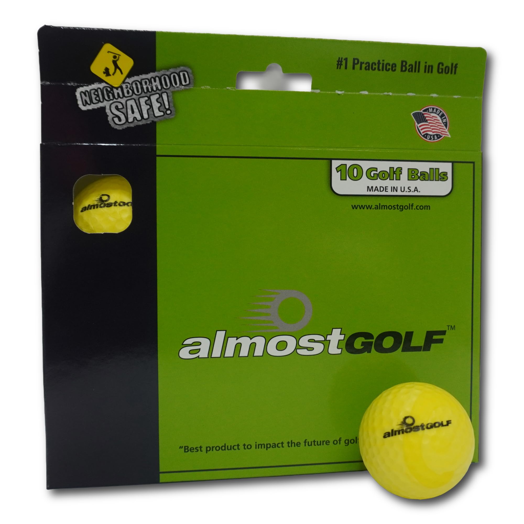 Best practice golf balls on the planet. Perfect for golf training. Solid contact for great feedback. Limited flight for backyard use. Safe for indoors. by AlmostGolf (10 Pack Yellow with 5 Tees)