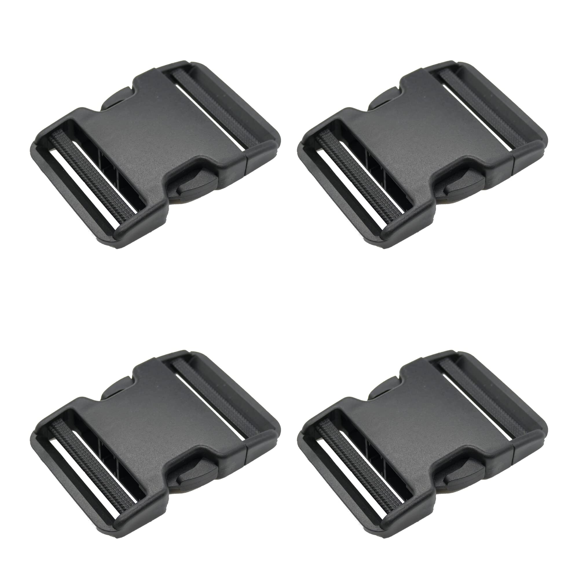 The Bead Shop Plastic Side Release Buckle Clip for Luggage, Rucksack/Back Pack, Webbing Strap (50mm - 4 pack, Black)