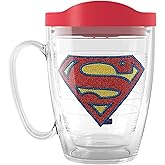 Tervis DC Comics - Superman Logo Made in USA Double Walled Insulated Tumbler Travel Cup Keeps Drinks Cold & Hot, 16oz Mug with Handle, Classic
