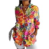 SOLY HUX Women's Floral Shirt Button Down Collared Long Sleeve Casual Vacation Blouse Tops