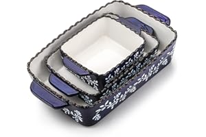 AVLA 3 Pack Ceramic Bakeware Set Porcelain Rectangular Baking Dish Lasagna Pans for Cooking Kitchen Casserole Dishes Cake Dinner 12 x 8.5 x 6 Inches of Baking Pans Banquet and Daily Use Cobalt Blue