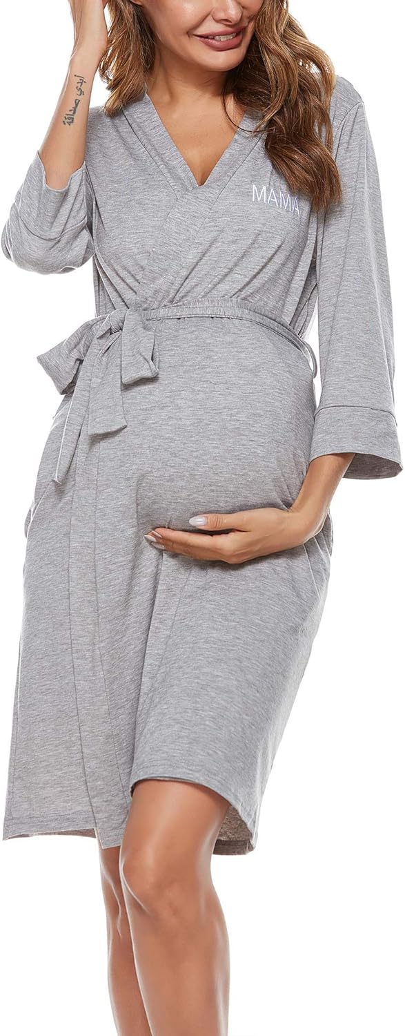 Molliya Maternity Robe Women Back Printed Pregnancy Sleepwear Hospital Delivery Nursing Bathrobe with Pockets at  Women’s Clothing store