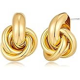 FILMOON Gold Geometric Drop Dangle Earrings for Women Chunky Trendy Knot Stud Small Twisted Link Earring Jewelry Gift