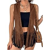 GORGLITTER Women's Plus Size Western Fringe Vest Cardigan 70s Hippie Tassel Sleeveless Open Front Jackets Cowgirl Outfit