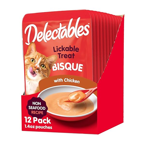 HARTZ DELECTABLES NON-SEAFOOD BISQUE LICKABLE WE CAT TREATS FOR ADULTS & SENIOR CATS, CHICKEN (PACK OF 12)