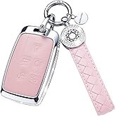 RUABIBAN for Land R0VER Key Fob Cover with Keychain, Pink Key Case Protection Shell Compatible with Range Rover Evoque Sport Velar Discovery Jaguar F-Pace F-Type XE XEL XF XFL XJ