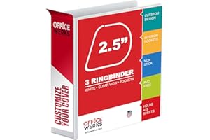RING BINDER DEPOT 3 Ring Binder, 2.5" Professional Angle D-Rings, Presentation Folder for Standard Pages with Inside Pockets, Customizable Clear View White Binder (3.2" Spine)