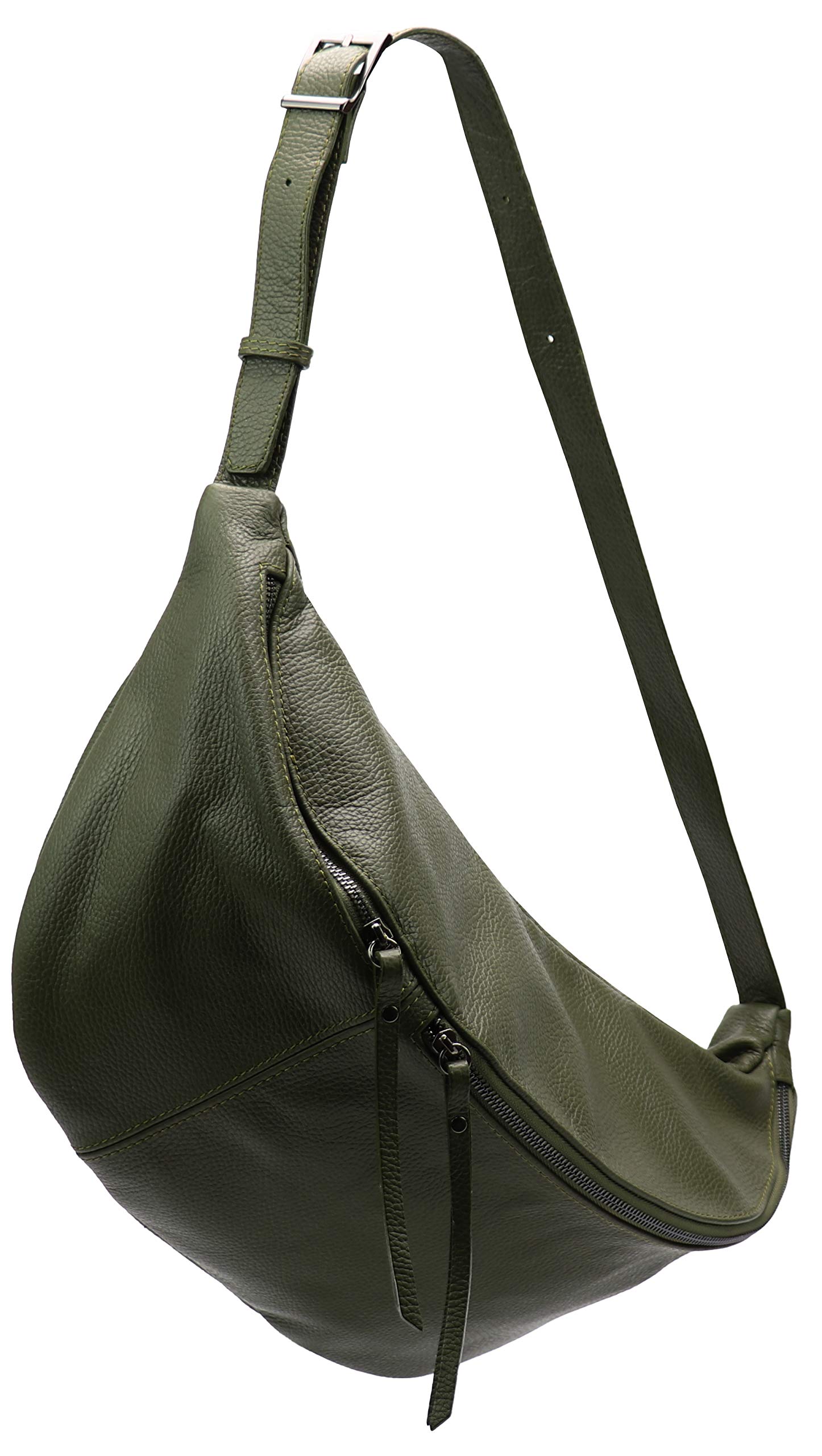 SH Leder Daniela G768 Genuine Leather Women's Unisex Chest Bag for Festival Travel Large Waist Bag Crossbody Bag Women Leather Bag 49 x 28 cm, olive green, Gross