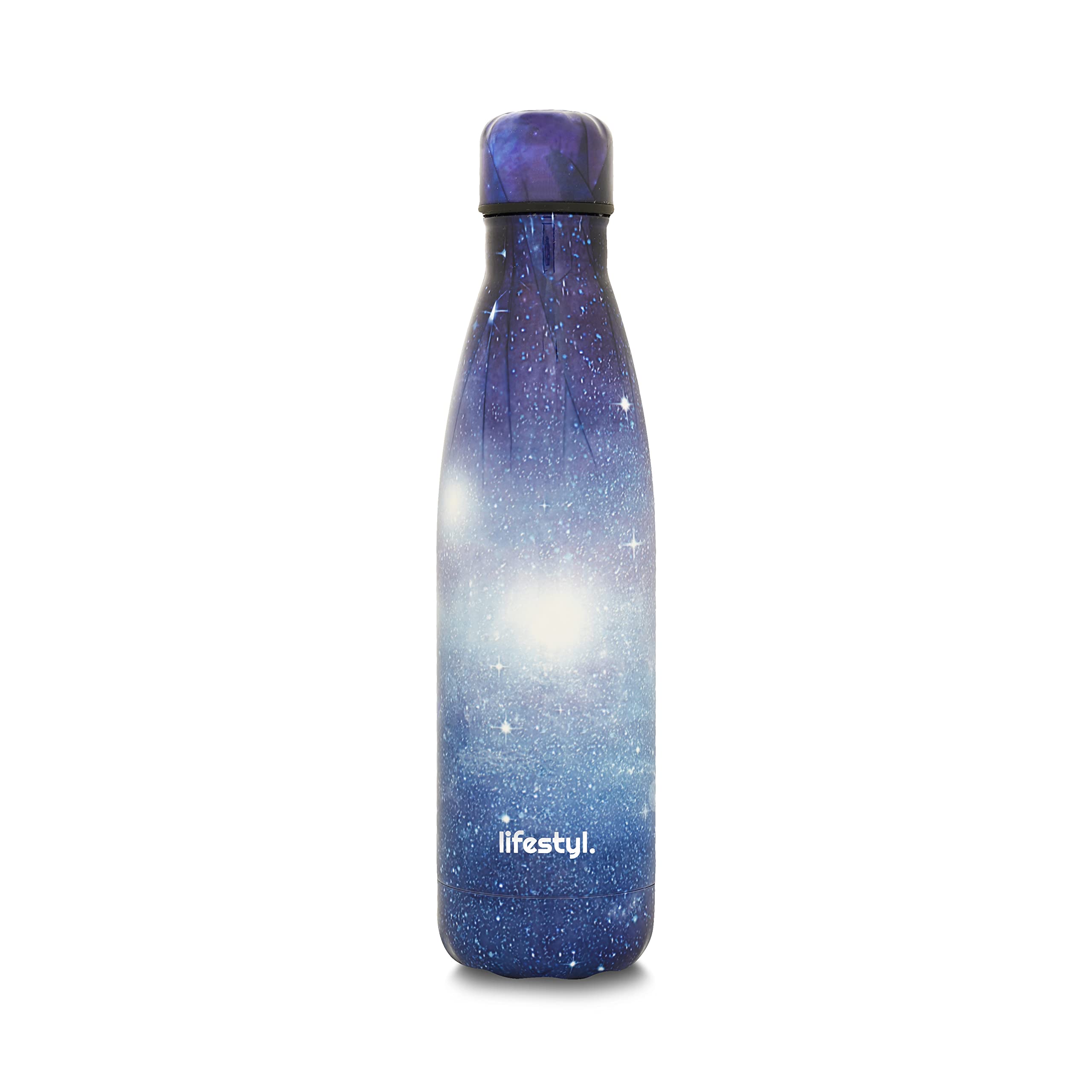 LIFESTYL. Stainless Steel Water Bottle, 24 Hr Cold & 12 Hr Hot| Thermoshield Technology Vacuum Insulated Metal Water Bottles, Leak-Proof Drinks Bottle for Gym, Yoga, Cycling (500ml, Galaxy Lightblue)