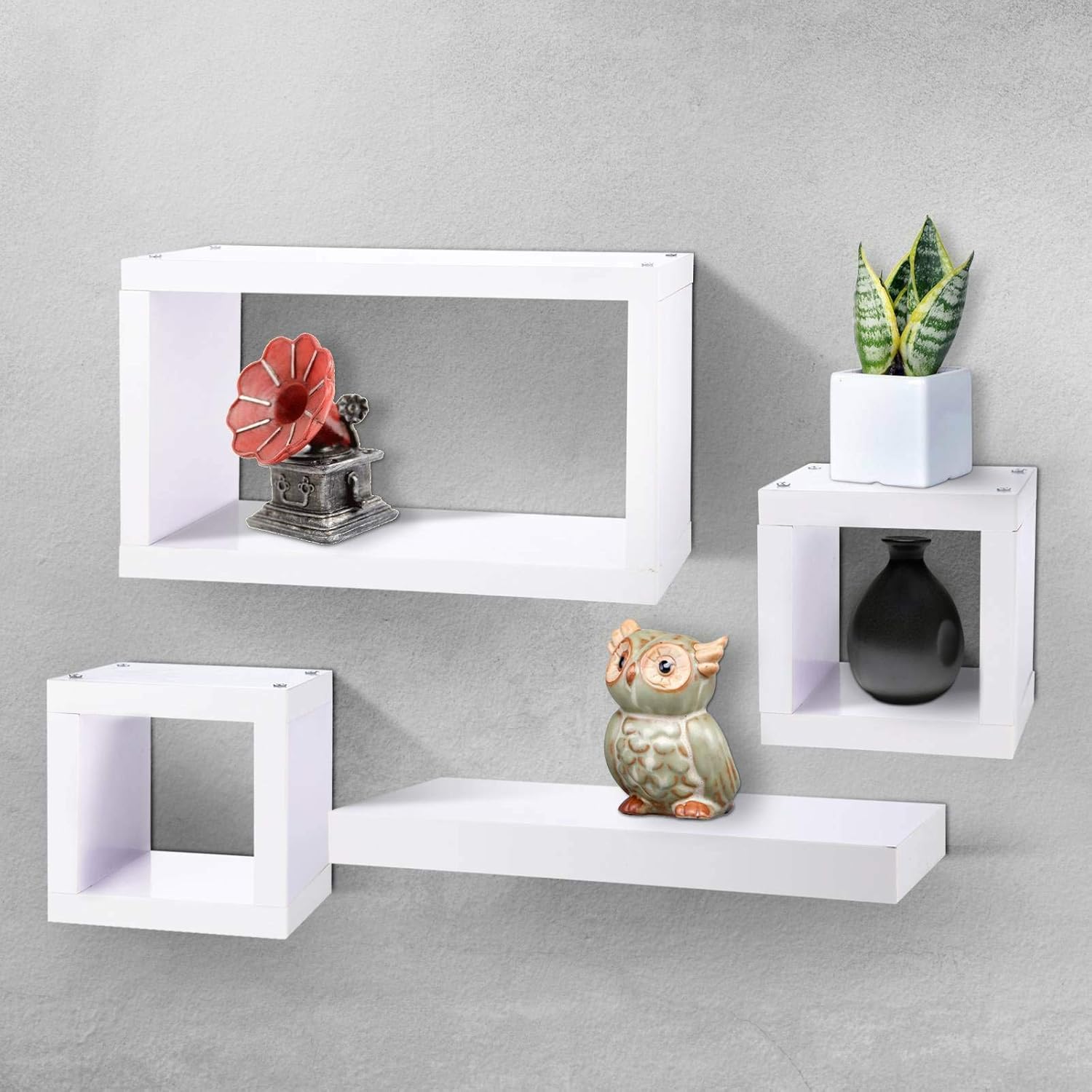 Set Of 4 Floating Shelf/Shelves White, Wooden Cube Shelves Wall Deco