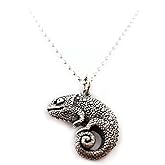 Sterling Silver Chameleon Necklace – Dainty Animal Charm Jewelry – 18 Inch Chain – Handmade Gift for Her