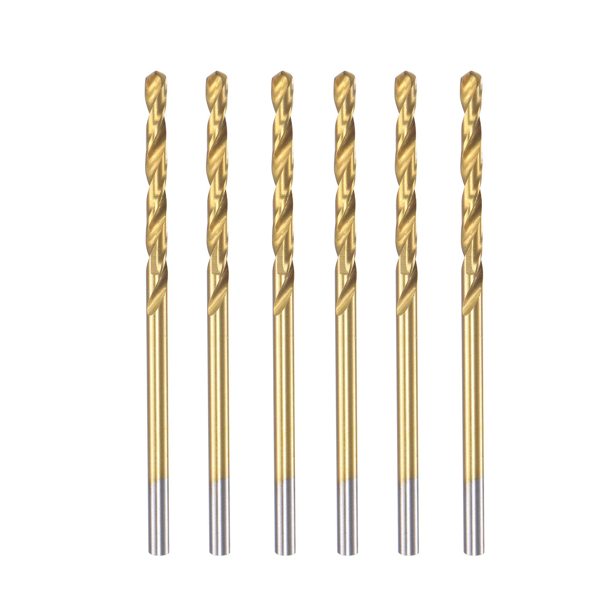 sourcing map High Speed Steel Straight Shank Twist Drill Bit Fully Ground Titanium Coated 2.1mm Drill Diameter 49mm Total Length 25mm Drill Bit Length 6 Pcs