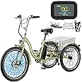 MOONCOOL Electric Tricycle for Adults, 350W 36V Electric Trike Motorized Three Wheel Electric Bicycle, 7 Speeds 3 Wheels Adult Electric Tricycle with Large Basket