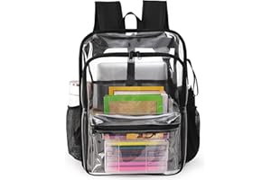 KUI WAN Clear Backpack,15.5 '' Clear Backpacks for School Heavy Duty PVC See Through Bag Waterproof Bookbag for Girls & Boys, Black