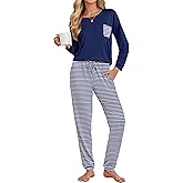 Ekouaer Womens Pajamas Set Long Sleeve Christmas PJ Sets Soft Lounge Set for Women Sleepwear Joggers with Pockets