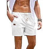 JMIERR Mens Linen Shorts Casual 5"/ 7" Cotton Elastic Waist Drawstring Summer Vacation Beach Shorts with Pockets