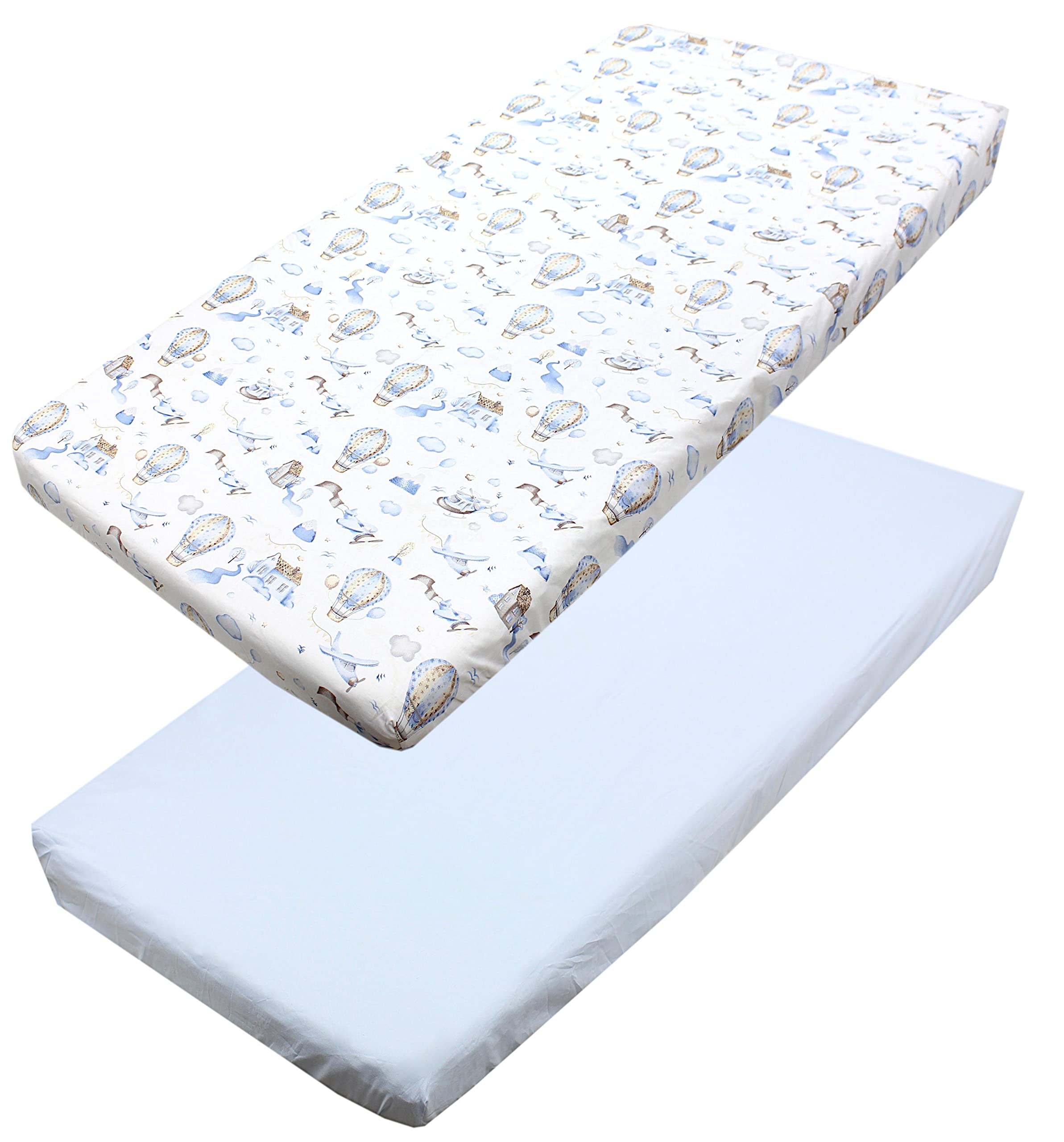 TupTam baby fitted sheet children fitted sheet for baby bed cot pack of 2, Air Balloon Blue, 70 x 140 cm โ image 1