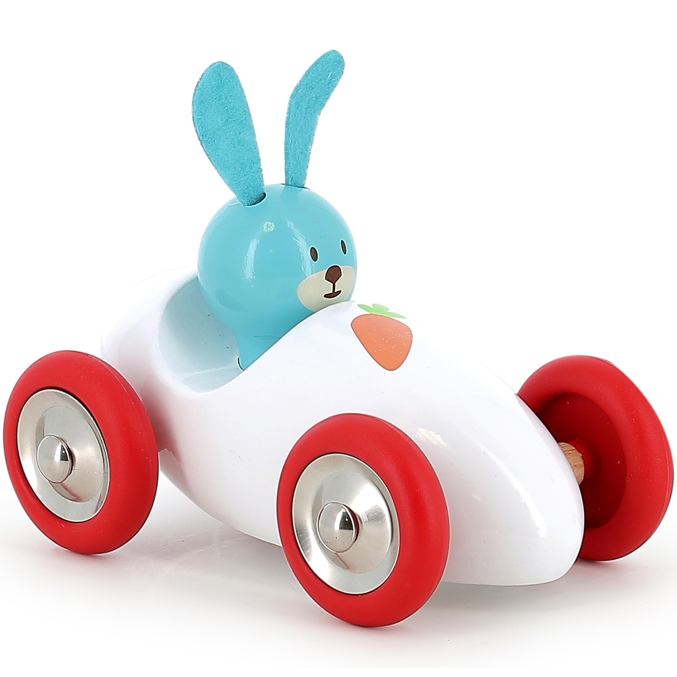 Vilac Character-Driven Wooden Racing Push and Pull Toy Car, Comes In Lovely Box, Handcrafted In France, 2 Years+, Animal - Raoul the Rabbit