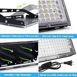 100W LED Outdoor Flood Light, 2 Pack 8000LM Plug in