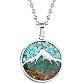 Lauren-Spencer Mountain Necklace for Women, Stainless Steel Pendant Necklace in Turquoise Sodalite Stone Chips, Dainty Nature Necklaces Jewelry Gifts for Skiers, Hikers, Campers, Climbers and Nature Lovers
