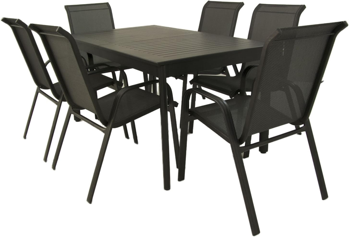 Edenjardi Conjunto terraza Mesa Extensible y Seis sillones apilables