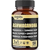 Ashwagandha Extract Capsules 7 Herbal Ingredients 8050 mg - Blended Fenugreek, Maca, Turmeric, Rhodiola, Ginger & Black Pepper - Sleep, Spirit, Immune & Energy Support - 5-Month Supply