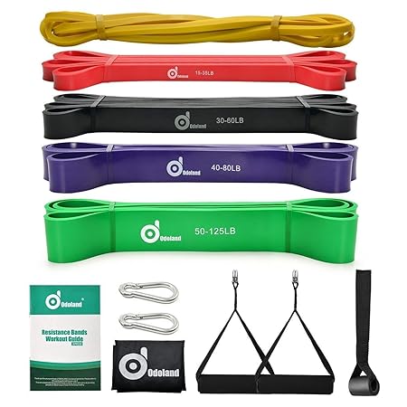 Odoland Premium Fitnessbänder Resistance Band in 5 Verschiedene Zugstärken – Klimmzughilfe Klimmzugband/Widerstandsbänder/Loo