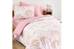 SLEEP ZONE Kids Duvet Cover Set Twin Size 2 Pieces - Super Soft & Cute Comforter Cover with 1 Pillow Sham, Easy Care Zipper Closure (Pink Unicorn, Twin)
