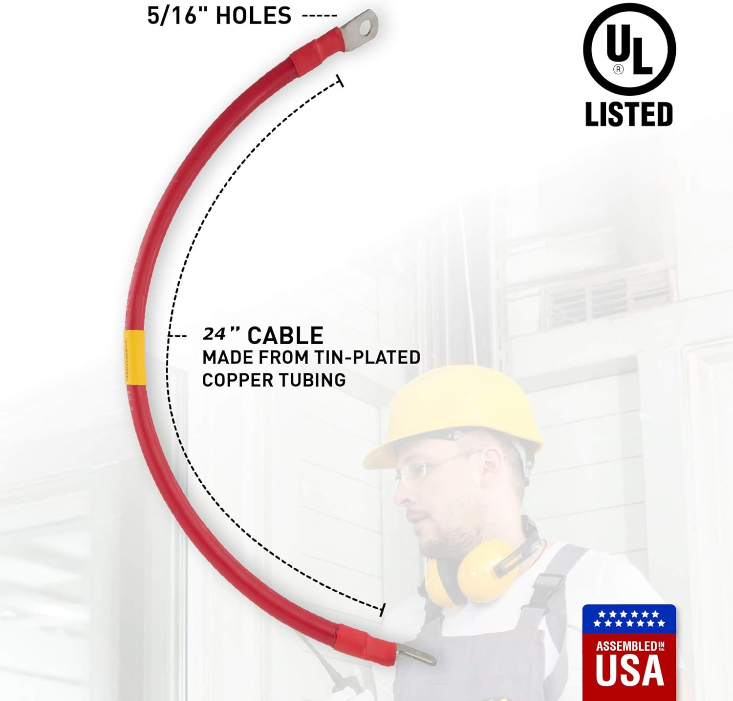 Exell Battery 1/0 AWG Interconnecting Copper Cable, 6-Inch Length with 3/8-Inch Lugs (Red): Automotive