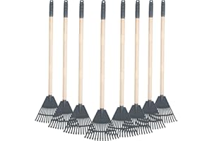 Therwen 8 Pcs Kids Rake 31" Child Size Plastic Lawn Rakes for Leaves Small Rake with Plastic Head and Wooden Handle Toddler K