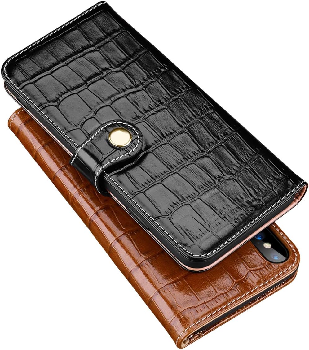 nincyee Genuine Leather Wallet Case for iPhone XS and iPhone X,Classic Crocodile Pattern Real Leather Flip Stand Case Cover with Card Slot Black - Image 3