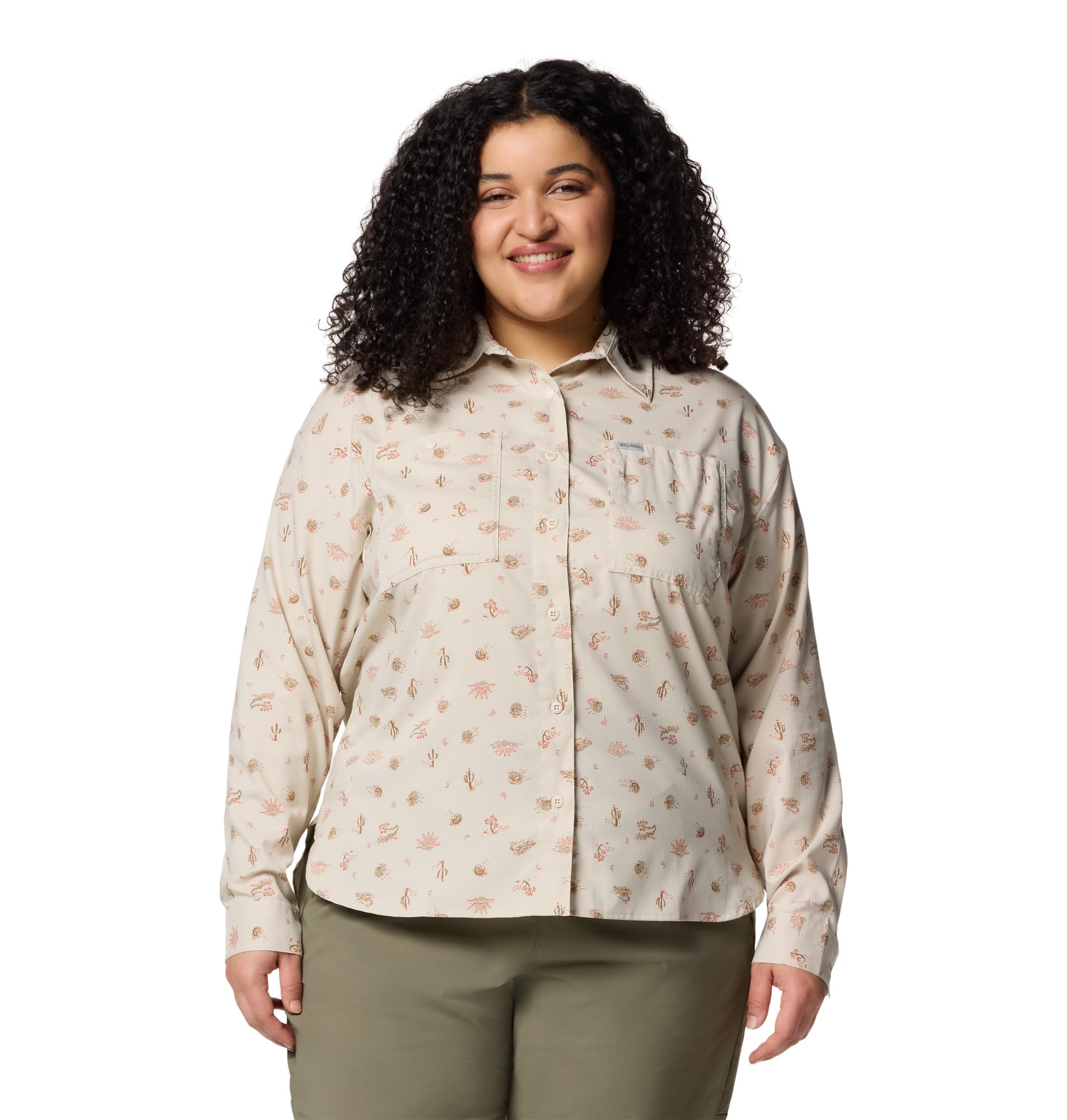 Columbia Women’s Silver Ridge Utility Patterned Long Sleeve Shirt, Dark Stone Deserted, X-Large