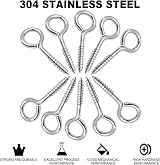 FFWHKON 10 Pcs Eye Hooks Screw 2.5 Inches Stainless Steel Heavy Duty 200 Lbs view 7