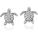 AeraVida 15mm Nautical Textured Swimming Sea Turtles .925 Sterling Silver Stud Earrings | Casual Sterling Silver Studs for Women | Animal Jewelry Gift for All Occasions