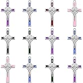 WenRity 30Pcs 6Colors Rosary Making Supplies Silver Alloy Enamel Saint Benedict Cross Charms Pendant for Diy Prayer Necklace Catholic Jewelry