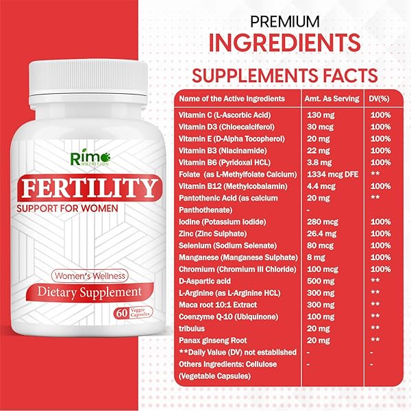 RIMO NUTRITION FERTILITY SUPPLEMENTS FOR WOMEN, OVULATION & HORMONAL BALANCE, 60 VEGETARIAN CAPSULES