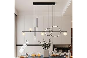 ORANOOR Modern LED Pendant Lights, Dimmable 47in Linear LED Chandelier Lighting, Upgraded Black & Gold Dining Room Hanging Light Fixtures Kitchen Island Globe Pendant Light for Dining Table (4200lm)