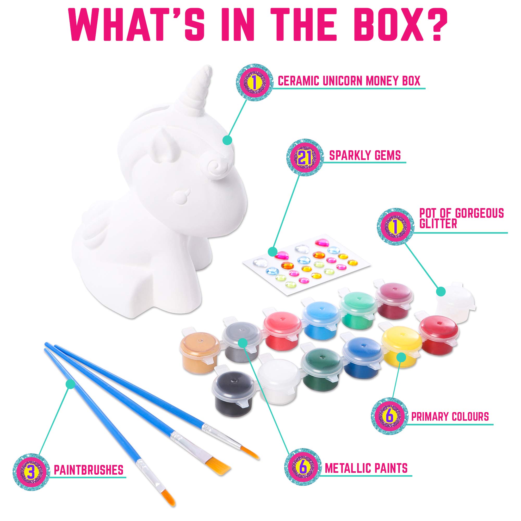 GirlZone Paint Your Own Unicorn Piggy Bank for Girls, Includes a Cute