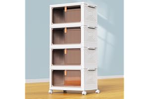 YFXCVSL 4 Tier Plastic Storage Bins with Lid 23QT, Stackable Storage Containers with Wheels, Folding Storage Boxes, Collapsible Storage Bins, Closet Organizers and Storage for Living Room