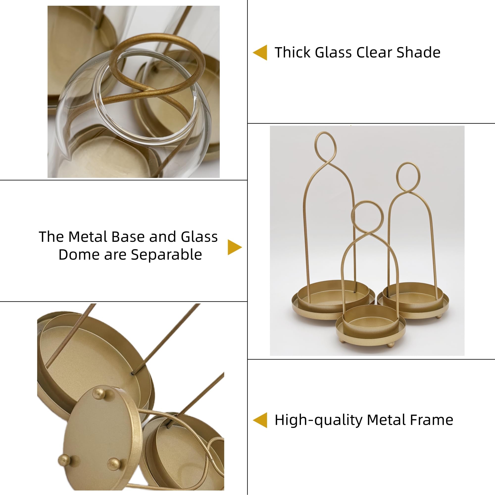 3 Pack Metal Candle Holders with Glass Dome, 5.5