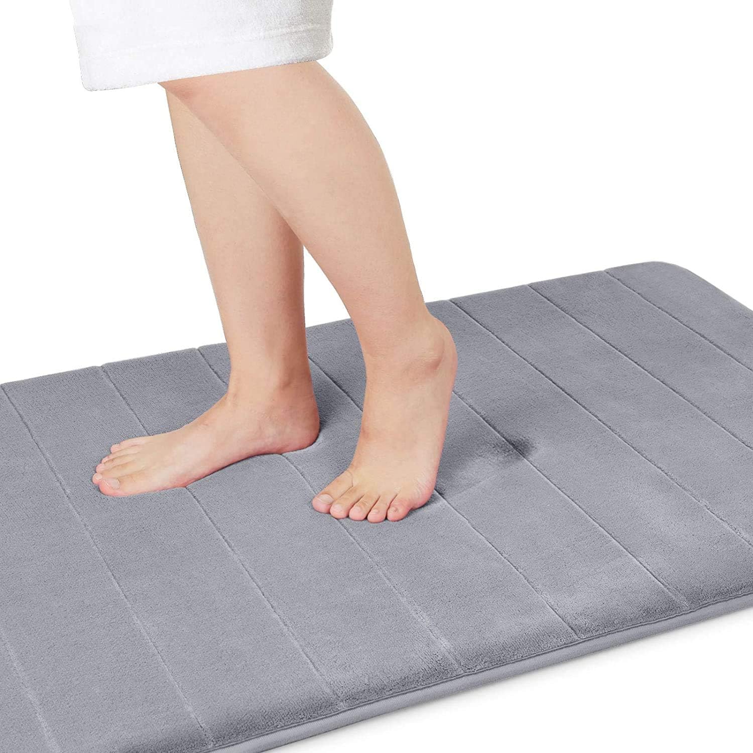 GVTECH Memory Foam Bath Mat, (2 Pack) Non-Slip Back, 40x60 cm Fleece Softness, Highly Absorbent, Bathroom Carpet, Super Soft Microfiber Bath Rug, Rectangle, Easy to clean Mat (Grey) - Image 3