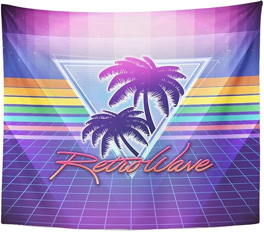 Amazon Com Emvency Tapestry 80s Retro Sci Fi Palms Futuristic